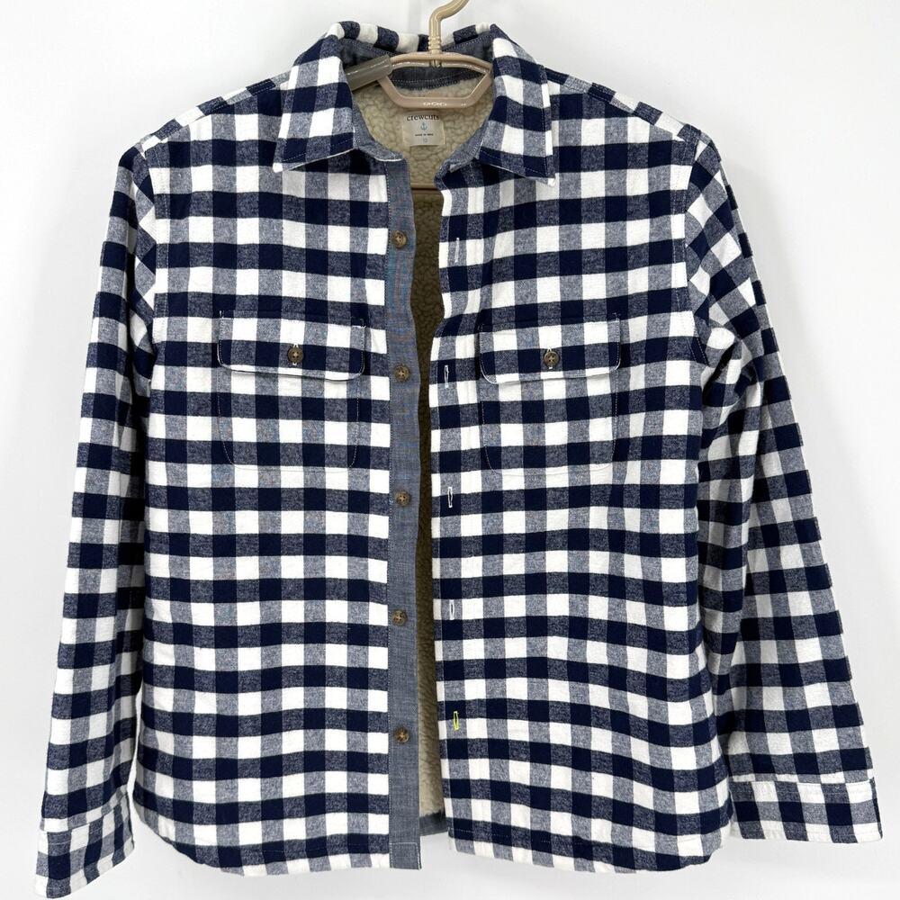 J Crew Cuts Boys Sherpa Lined Button Down Shirt jacket Navy Plaid Size 12 NEW